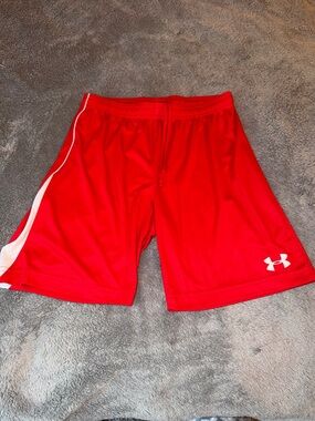 Under Armour Men’s Red Athletic Shorts with White Accent